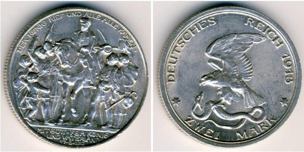 2 Mark Regno di Prussia (1701-1918) Argento 