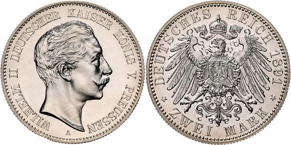 2 Mark Regno di Prussia (1701-1918) Argento Wilhelm II, German Emperor (1859-1941)