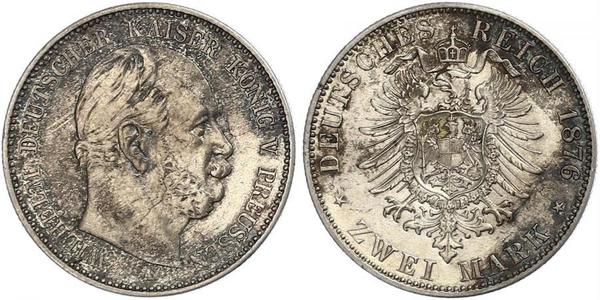 2 Mark Regno di Prussia (1701-1918) Argento Wilhelm I, German Emperor (1797-1888)