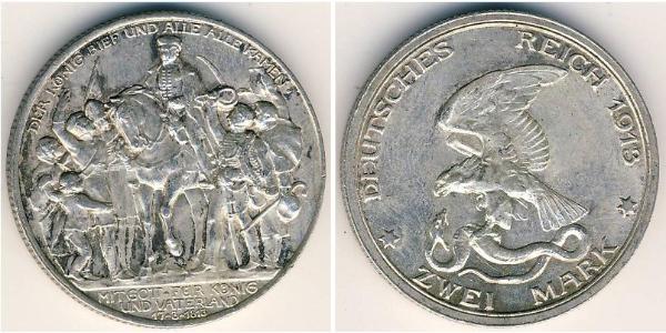 2 Mark Regno di Prussia (1701-1918) Argento 