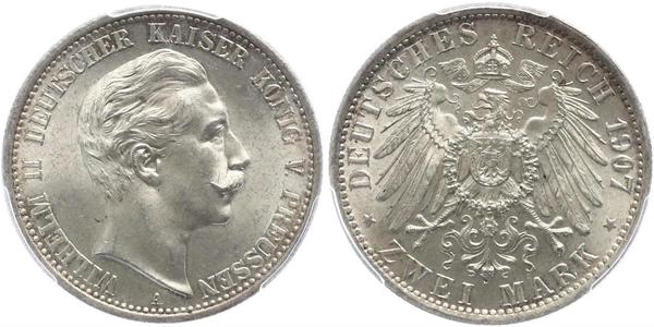 2 Mark Regno di Prussia (1701-1918) Argento Wilhelm II, German Emperor (1859-1941)