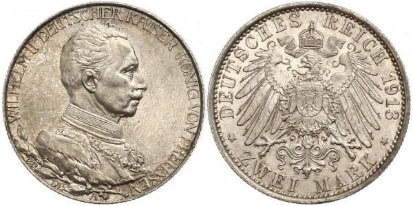 2 Mark Regno di Prussia (1701-1918) Argento Wilhelm II, German Emperor (1859-1941)