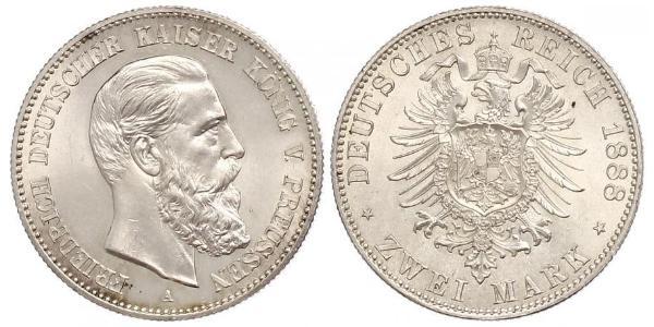 2 Mark Regno di Prussia (1701-1918) Argento Federico III di Germania (1831-1888)