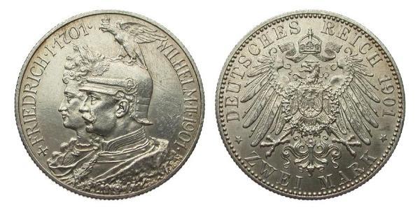 2 Mark Regno di Prussia (1701-1918) Argento Wilhelm II, German Emperor (1859-1941)