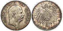 2 Mark Regno di Sassonia (1806 - 1918) Argento Giorgio di Sassonia