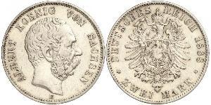 2 Mark Regno di Sassonia (1806 - 1918) Argento Alberto di Sassonia