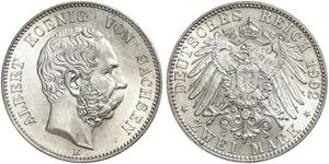 2 Mark Regno di Sassonia (1806 - 1918) Argento Alberto di Sassonia