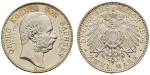 2 Mark Regno di Sassonia (1806 - 1918) Argento Giorgio di Sassonia