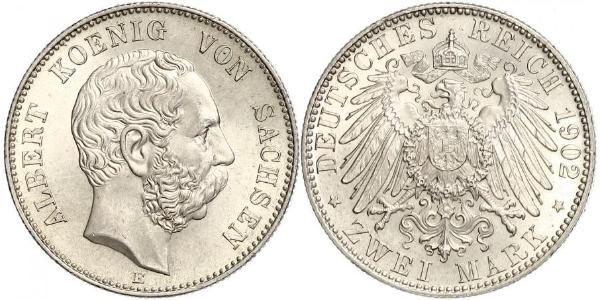 2 Mark Regno di Sassonia (1806 - 1918) Argento Alberto di Sassonia