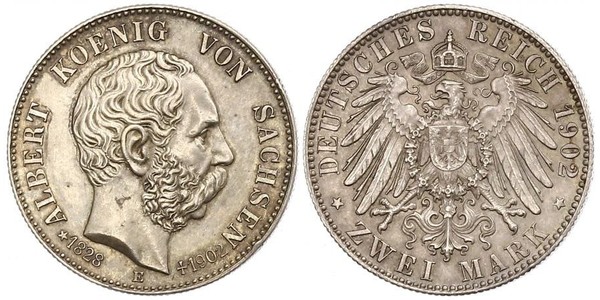 2 Mark Regno di Sassonia (1806 - 1918) Argento Alberto di Sassonia