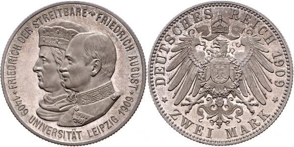 2 Mark Regno di Sassonia (1806 - 1918) Argento Federico Augusto III di Sassonia (1865-1932)