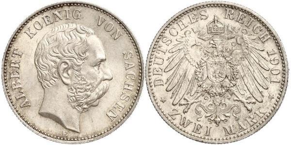 2 Mark Regno di Sassonia (1806 - 1918) Argento Alberto di Sassonia