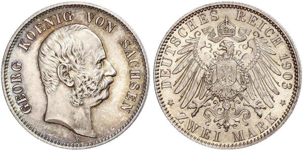 2 Mark Regno di Sassonia (1806 - 1918) Argento Giorgio di Sassonia