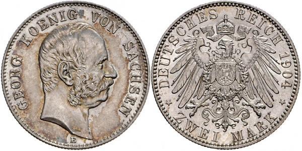 2 Mark Regno di Sassonia (1806 - 1918) Argento Giorgio di Sassonia