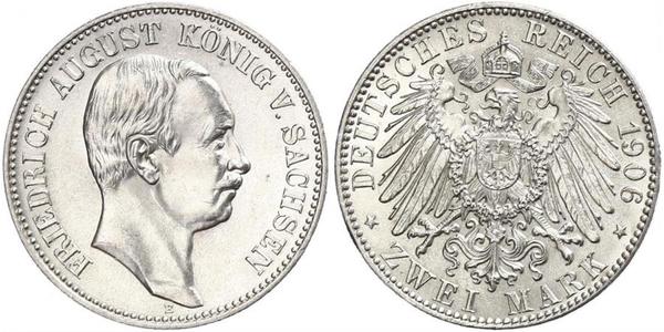 2 Mark Regno di Sassonia (1806 - 1918) Argento Federico Augusto III di Sassonia (1865-1932)