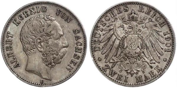 2 Mark Regno di Sassonia (1806 - 1918) Argento Alberto di Sassonia