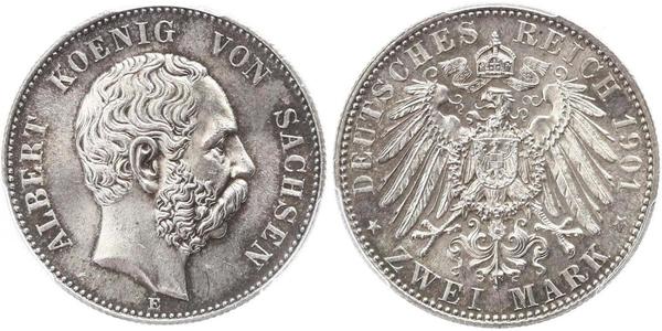2 Mark Regno di Sassonia (1806 - 1918) Argento Alberto di Sassonia