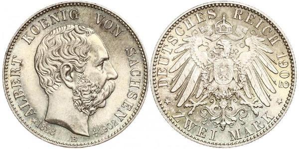 2 Mark Regno di Sassonia (1806 - 1918) Argento Alberto di Sassonia