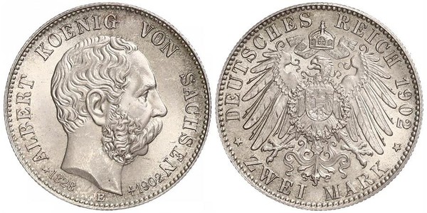 2 Mark Regno di Sassonia (1806 - 1918) Argento Alberto di Sassonia