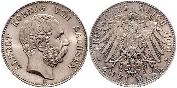 2 Mark Regno di Sassonia (1806 - 1918) Argento Alberto di Sassonia