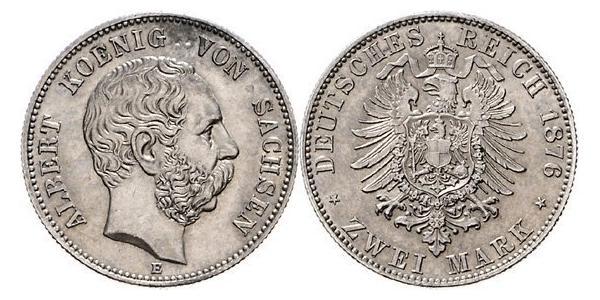 2 Mark Regno di Sassonia (1806 - 1918) Argento Alberto di Sassonia