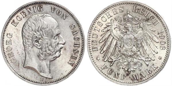 2 Mark Regno di Sassonia (1806 - 1918) Argento Giorgio di Sassonia