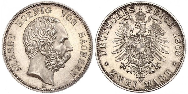 2 Mark Regno di Sassonia (1806 - 1918) Argento Alberto di Sassonia