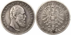 2 Mark Regno di Württemberg (1806-1918) Argento Carlo di Württemberg