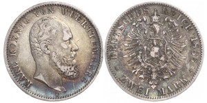 2 Mark Regno di Württemberg (1806-1918) Argento Carlo di Württemberg