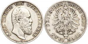 2 Mark Regno di Württemberg (1806-1918) Argento Carlo di Württemberg