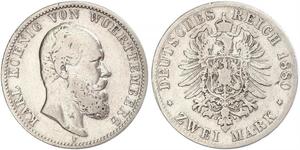 2 Mark Regno di Württemberg (1806-1918) Argento Carlo di Württemberg