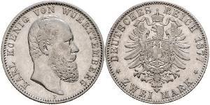 2 Mark Regno di Württemberg (1806-1918) Argento Carlo di Württemberg