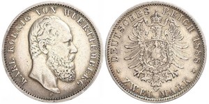 2 Mark Regno di Württemberg (1806-1918) Argento Carlo di Württemberg