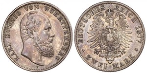 2 Mark Regno di Württemberg (1806-1918) Argento Carlo di Württemberg