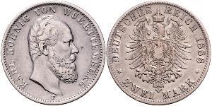 2 Mark Regno di Württemberg (1806-1918) Argento Carlo di Württemberg