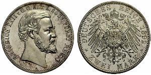 2 Mark Reuss-Greiz (1778 - 1918) Argento Heinrich XXII (1859 - 1902)