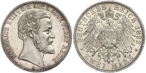 2 Mark Reuss-Greiz (1778 - 1918) Argento Heinrich XXII (1859 - 1902)
