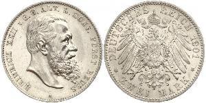 2 Mark Reuss-Greiz (1778 - 1918) Argento Heinrich XXII (1859 - 1902)