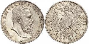 2 Mark Reuss-Greiz (1778 - 1918) Argento Heinrich XXII (1859 - 1902)