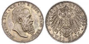2 Mark Reuss-Greiz (1778 - 1918) Argento Heinrich XXII (1859 - 1902)