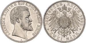2 Mark Reuss-Greiz (1778 - 1918) Argento Heinrich XXII (1859 - 1902)