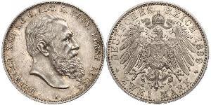 2 Mark Reuss-Greiz (1778 - 1918) Argento Heinrich XXII (1859 - 1902)