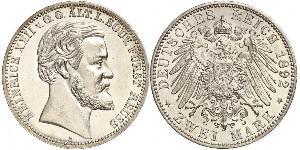 2 Mark Reuss-Greiz (1778 - 1918) Argento Heinrich XXII (1859 - 1902)