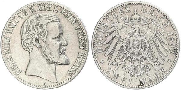 2 Mark Reuss-Greiz (1778 - 1918) Argento Heinrich XXII (1859 - 1902)