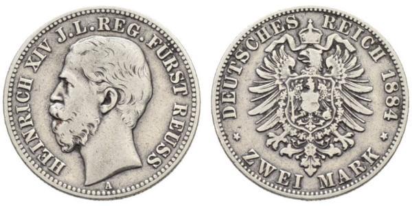 2 Mark Reuss-Greiz (1778 - 1918) Argento Enrico XIV di Reuss-Gera