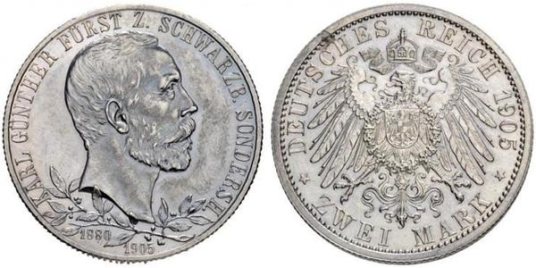 2 Mark Schwarzburg-Sondershausen (1599-1920) Argento 