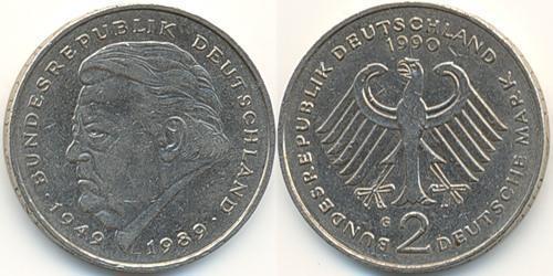 2 Mark Alemania Occidental (1949-1990) Níquel/Cobre Франц-Йозеф Штраусс