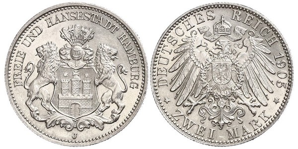 2 Mark Alemania / Hamburgo Plata 