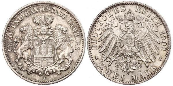 2 Mark Alemania / Hamburgo Plata 