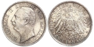 2 Mark Anhalt-Dessau (1603 -1863) / Anhalt (1806 - 1918) Plata Federico II de Anhalt(1856 – 1918)